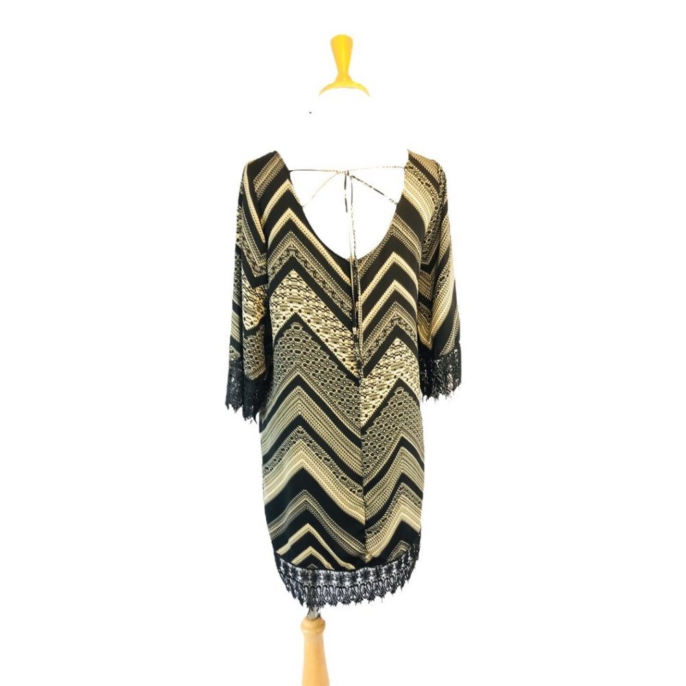 Tea N Rose Boho Open Back Dress Geometric Embroidered Sleeves and Seams Size S - Picture 5 of 10